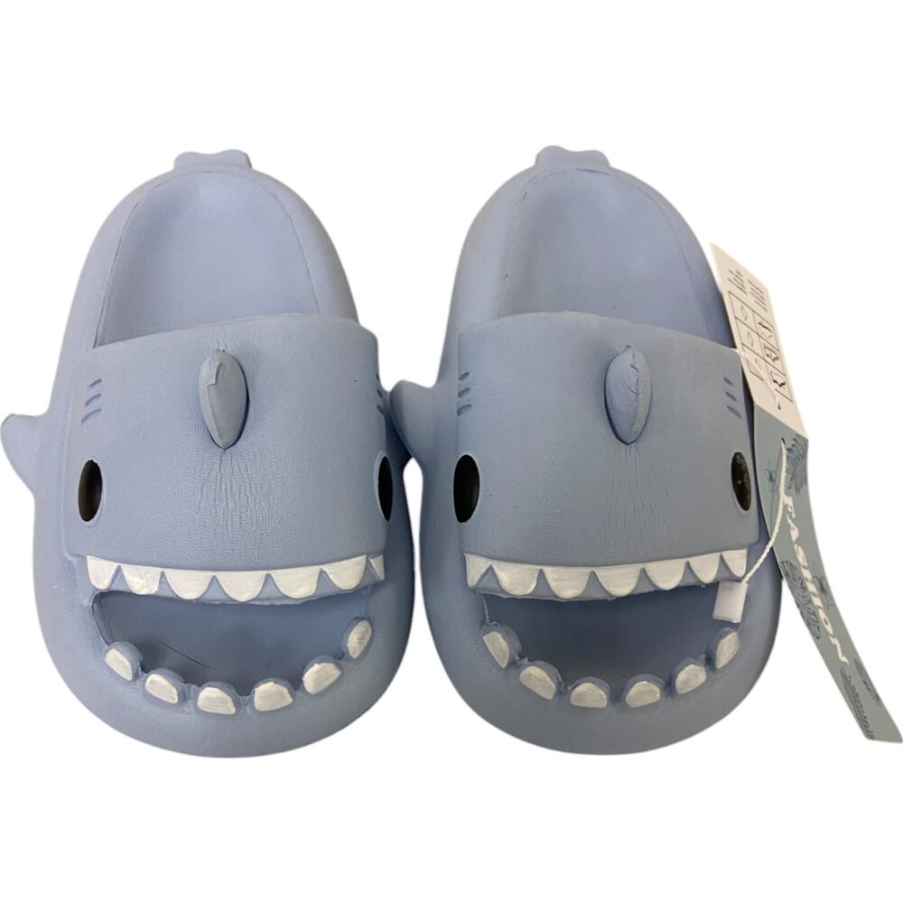 Fashion Shark Slides Kids Unisex Size 4 Blue Slip On Open Toe Anti Slip NWT